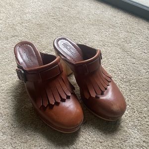 Madewell Leather Clogs with Fringe